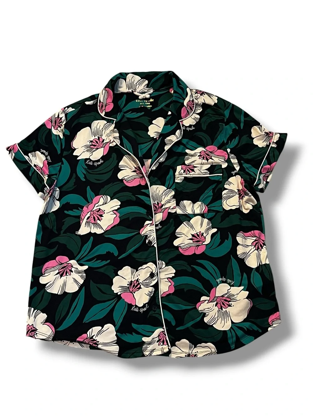 Kate Spade Pajamas 2 piece Set Blossom Floral Print Navy Pink Large/XL Soft Knit